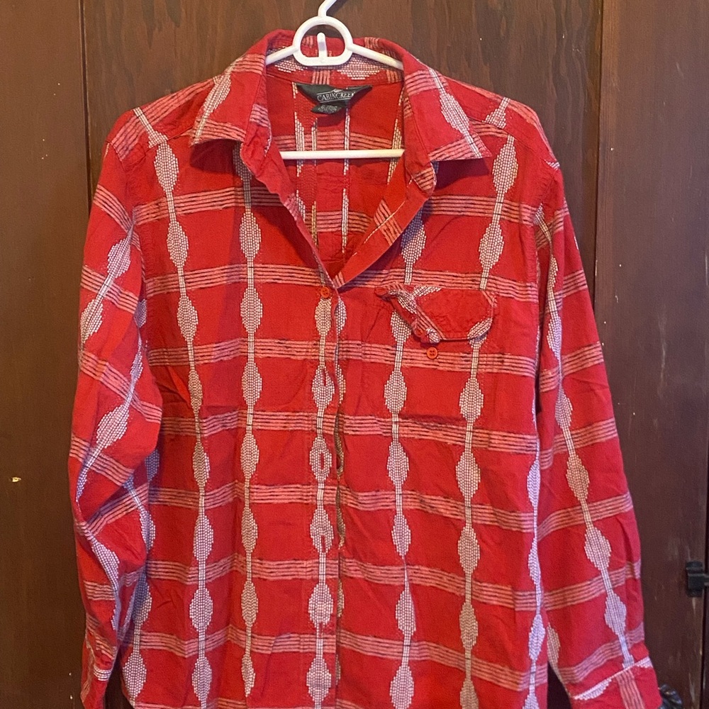 Red Plaid textured trippy vintage button up Shirt S\M medium petite